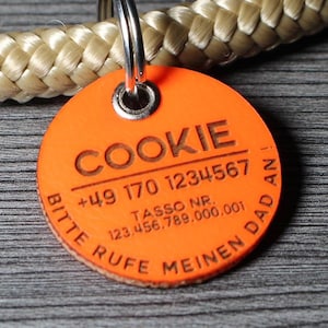 DOG TAG / DOG TAG - made of Biothane - orange (neon) - v1 - round - Ø 3.4 cm