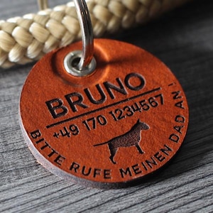 DOG TAG / HUNDEMARKE - aus echtem Leder - v2 ( Hund ) - rund - Ø 3,4 cm