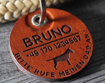 DOG TAG / DOG TAG - gemaakt van echt leer - v2 (hond) - rond - Ø 3,4 cm