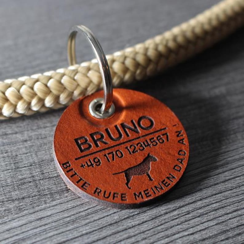 DOG TAG / HUNDEMARKE aus echtem Leder v2 Hund rund Ø 3,4 cm Bild 2