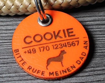 DOG TAG / DOG TAG - en Biothane - orange (néon) - v2 (chien) - rond - Ø 3,4 cm