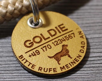 DOG TAG / DOG MARK - gemaakt van Biothane - goud - v2 - rond - Ø 3,4 cm