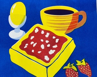 Poster con stampa Riso A3 blu per la colazione