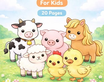 Farm Animals ColoringBook for Kids - 20 Pages Printable Coloring Pages, Instant Download PDF