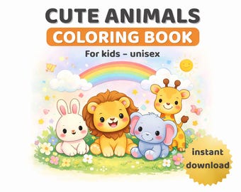 Kids Coloring Book Printable - Cute Animals Coloring Pages for Kids, Unisex, Instant Download
