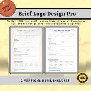 Brief Logo Design Interactif HTML — Questionnaire Client Professionnel pour Graphistes & Freelance — 2 Versions incluses