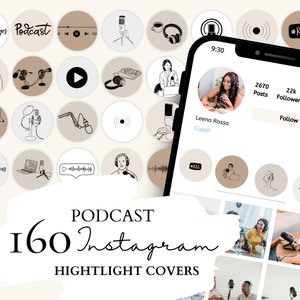 Podcast Instagram Highlight Covers I Podcaster Instagram Icons | 32 Podcast Illustrations on 5 Neutral Backgrounds for Instagram Stories