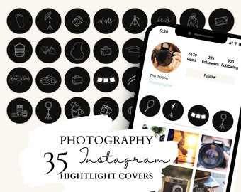 Fotografie Instagram Highlight Cover | 35 Fotografie, Fotograf Weiß Illustrationen Schwarzer Hintergrund für Instagram Stories