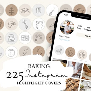 Baking Instagram Highlight Covers I Bakery Icons | 45 Baking Illustrations on 5 Neutral Backgrounds for Instagram Stories