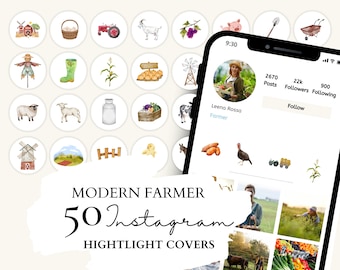 Modern Farm Instagram Highlight Covers , Farmer Icons | 50 Modern Farm Watercolor Illustrations for Instagram Stories