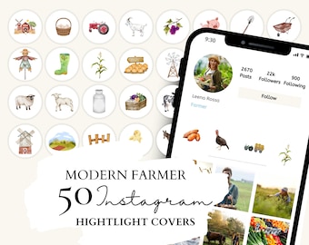 Moderne Farm Instagram Highlight Covers, Farmer Icons | 50 moderne Bauernhof Aquarell Illustrationen für Instagram Stories