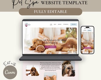 Pet Spa Website Template, Pet Services Canva Website | Canva Website Template, Canva Landing Page | Small Business Website Template