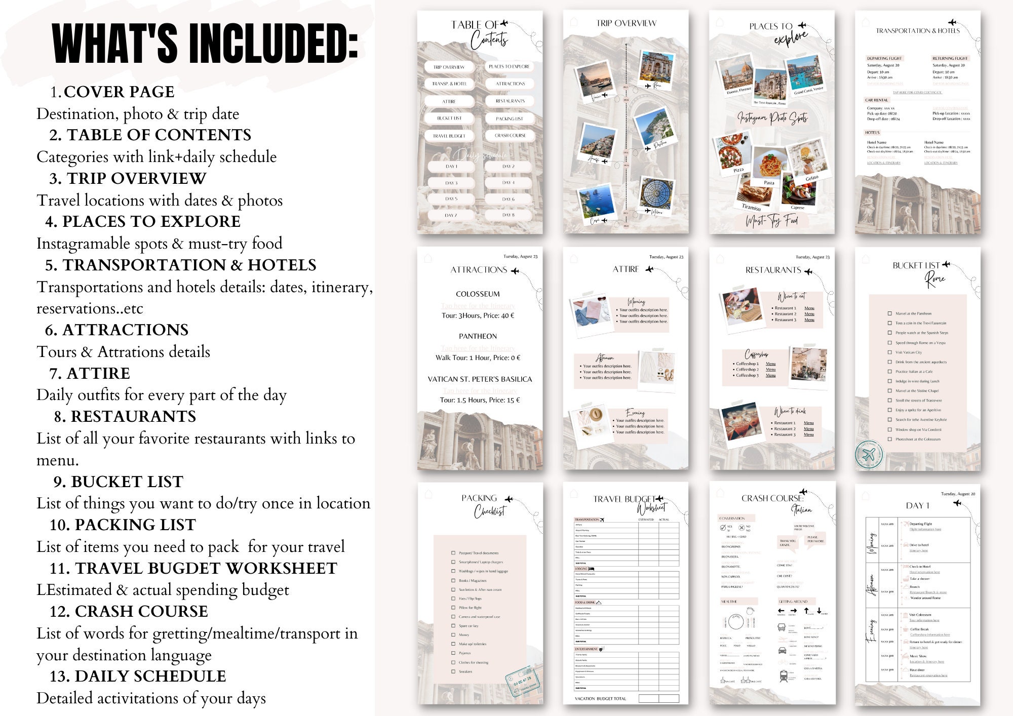 Mobile Travel Itinerary Template | Digital Travel Itinerary Template ...