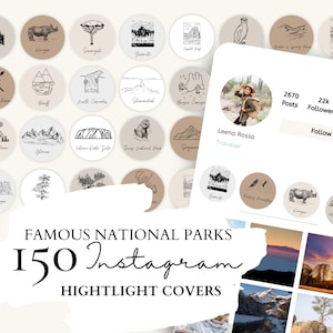 Portadas destacadas de Instagram de Parques Nacionales / 30 ilustraciones de parques nacionales en 5 fondos neutros para historias de Instagram