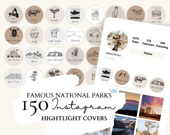 National Parks Instagram Highlight Covers | 30 National Parks Illustrations on 5 Neutral Backgrounds for Instagram Stories
