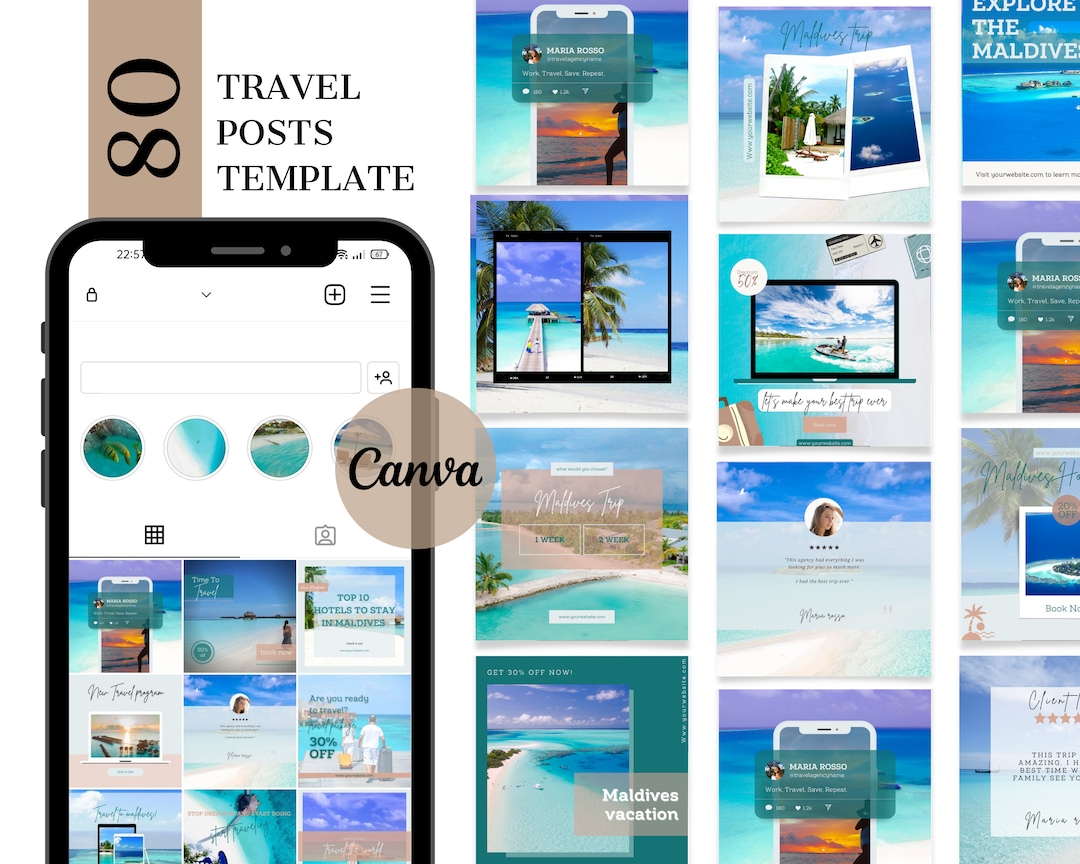 Travel Agent Instagram Posts Templates | Canva Templates | 80 Travel ...