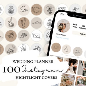 Wedding Instagram Highlight Covers I 20 Wedding Illustrations on 5 Neutral Backgrounds for Instagram Stories