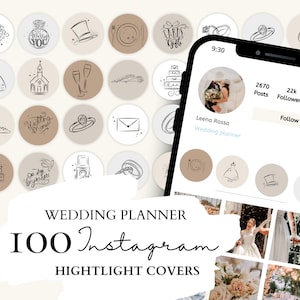 Hochzeit Instagram Highlight Covers I 20 Hochzeit Illustrationen auf 5 neutralen Hintergründen für Instagram Stories