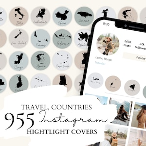 Copertina di viaggio in evidenza Instagram / 191 mappe di paesi e isole su 5 sfondi neutri per storie di Instagram