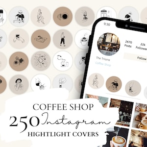 Coffee Shop Instagram Highlight Covers | 50 Coffee Shop Illustrations on 5 Neutral Backgrounds for Instagram Stories