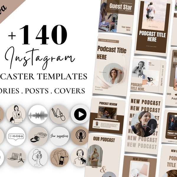 Podcast Instagram Templates, Canva Templates | +140 Podcast Templates for Instagram Stories, Posts and Highlight Covers