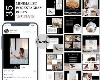 Modelli di post di Instagram per libri, modelli di Canva / 35 modelli minimalisti di Bookstagram per post di Instagram