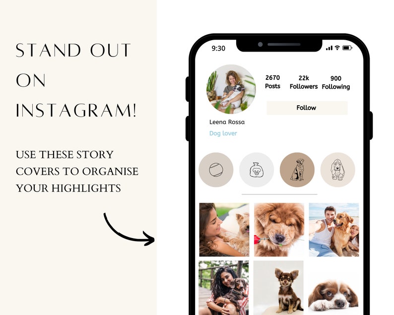 Hund Instagram Highlight Cover 47 Hunde Illustrationen auf 5 neutralen Hintergründen für Instagram Stories Bild 5