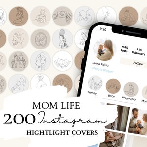 Mom Life Instagram Highlight Cover | Mom Life Icons | 40 Mom Life Illustrations on 5 Neutral Backgrounds for Instagram Stories