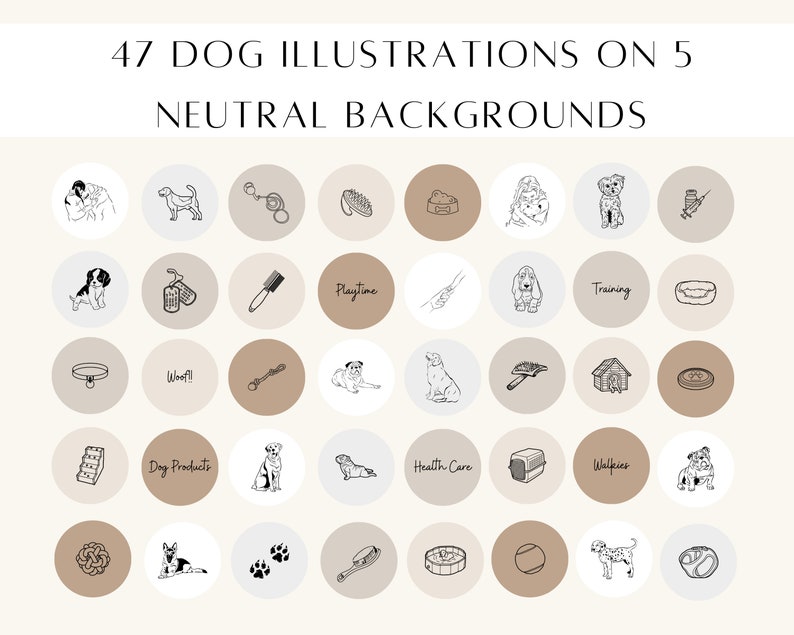 Hund Instagram Highlight Cover 47 Hunde Illustrationen auf 5 neutralen Hintergründen für Instagram Stories Bild 3