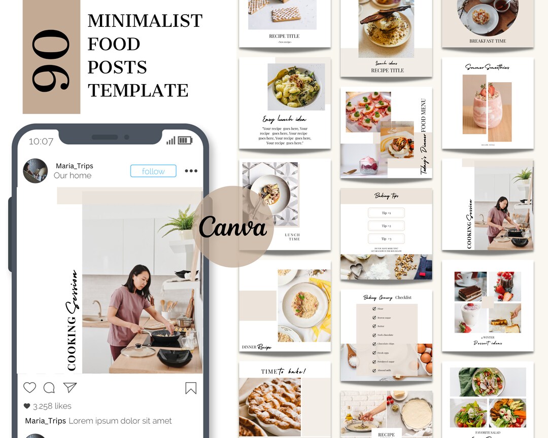 Food Blogger Instagram Posts Templates, Canva Templates | 90 Food ...