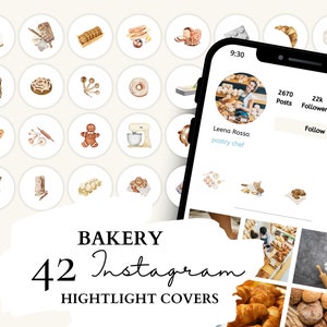 Baking Instagram Highlight Covers I Bakery Icons | 42 Baking Watercolor Illustrations for Instagram Stories