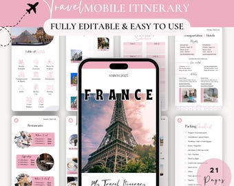 Mobile Travel Itinerary Template | Digital Travel Itinerary Template | Trip Planner, Travel Planner