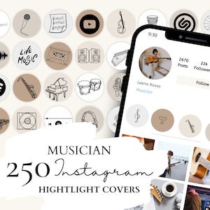 Musician Instagram Highlight Covers | Music Instagram Icons | 50 Musician Illustrations on on 5 Neutral Backgrounds for Instagram Stories