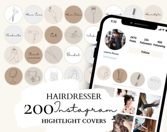 Friseur Instagram Highlight Cover | 40 Hairdresser, Hair Salon Illustrationen auf 5 neutralen Hintergründen für Instagram Stories