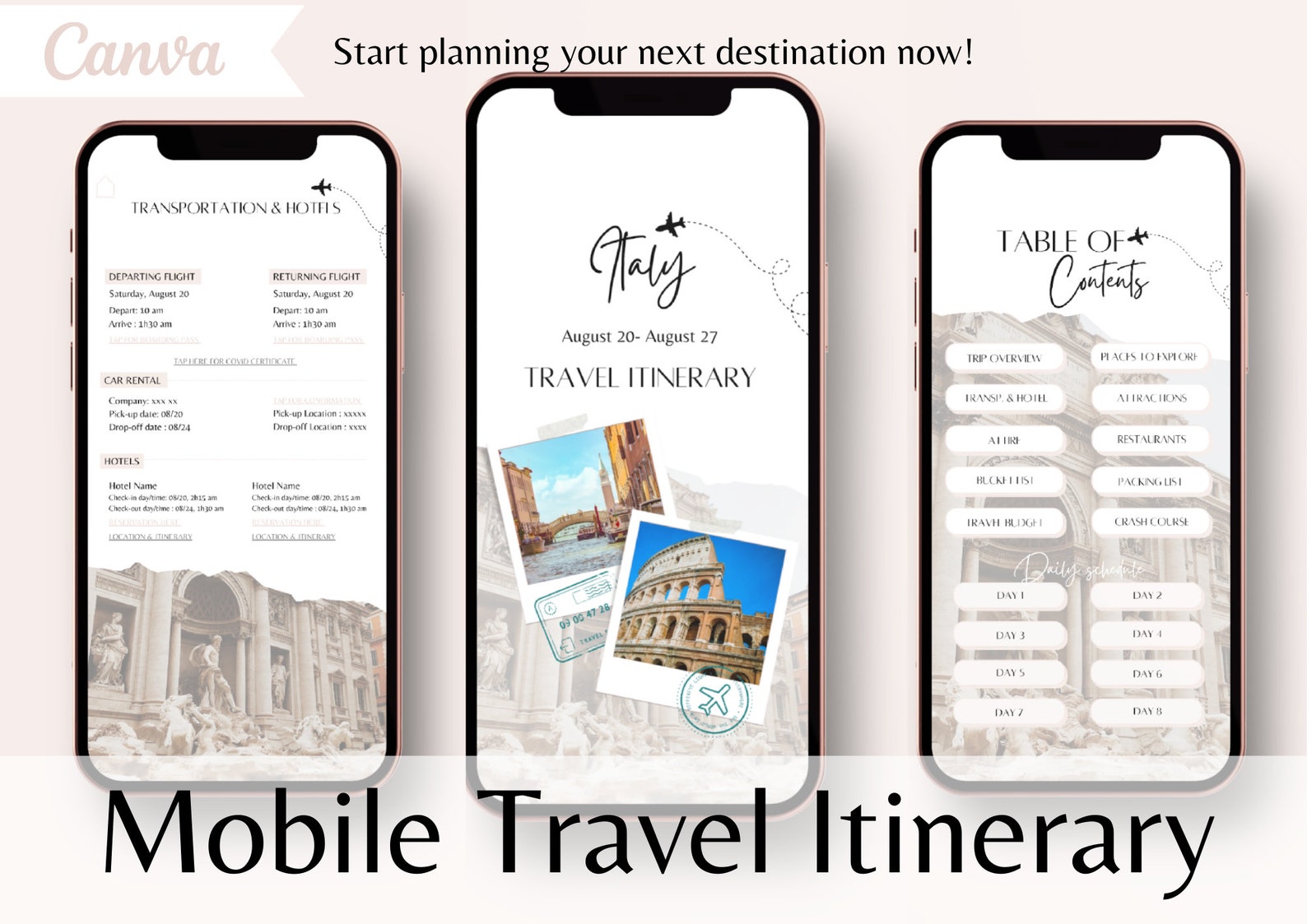 Mobile Travel Itinerary Template | Digital Travel Itinerary Template ...