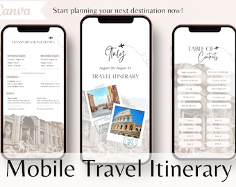 Mobile Travel Itinerary Template | Digital Travel Itinerary Template | Trip Planner, Travel Planner