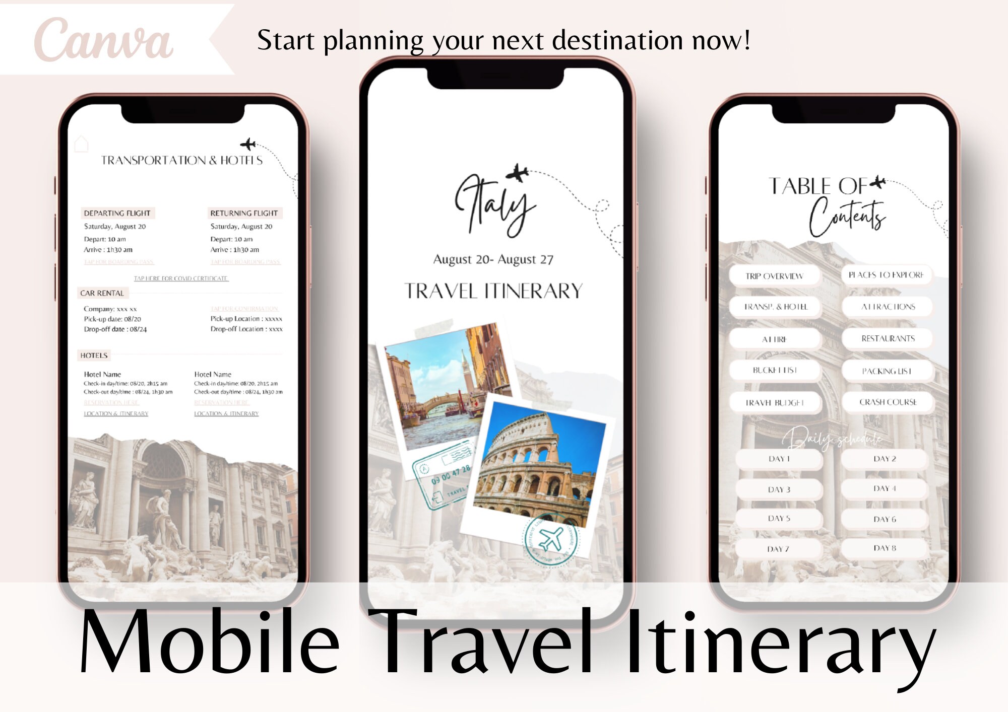 Mobile Travel Itinerary Template | Digital Travel Itinerary Template ...