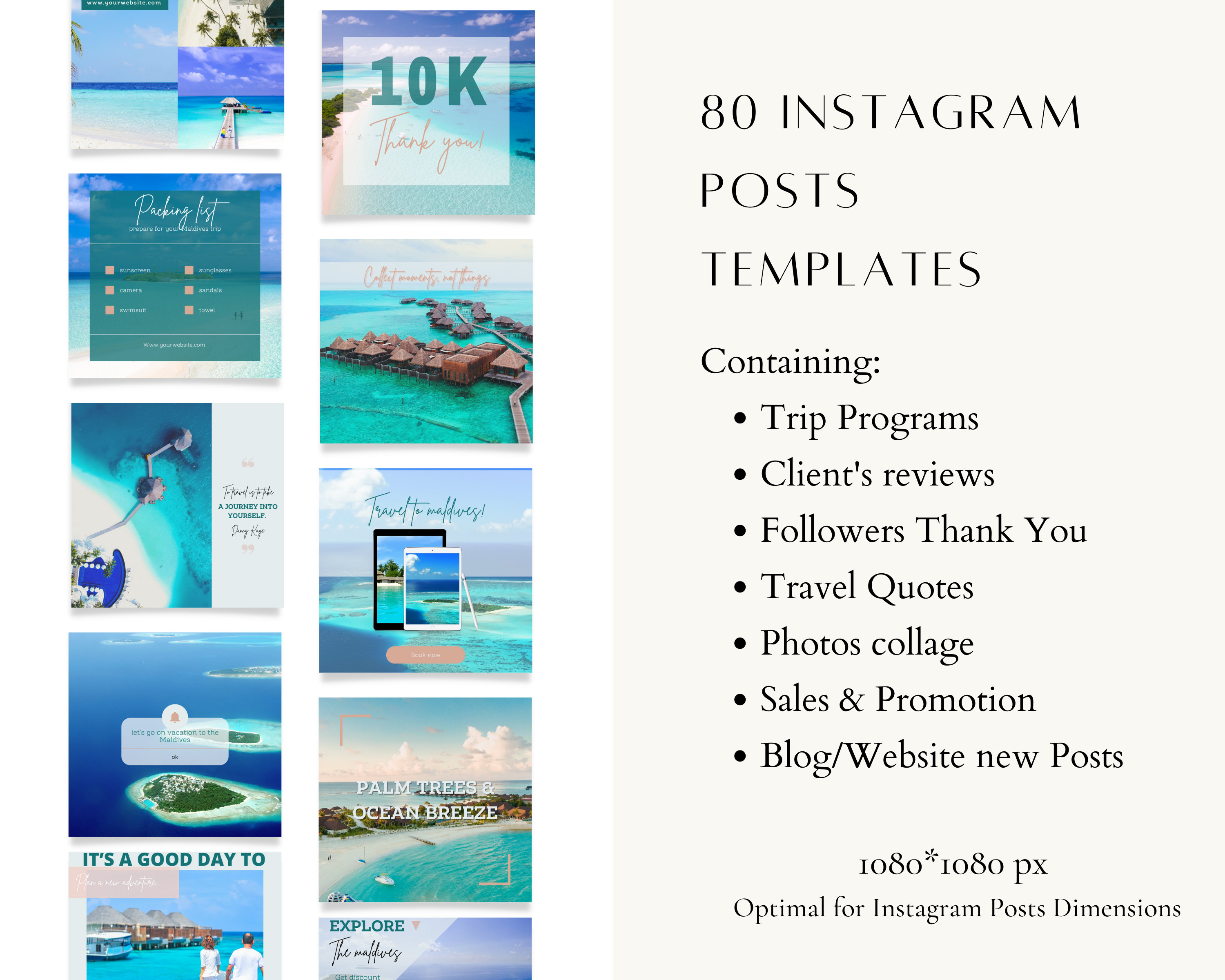 Travel Agent Instagram Posts Templates Canva Templates 80 - Etsy