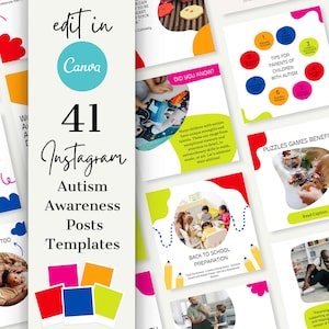 Autism Instagram Posts Templates, Canva Templates | 41 Autism Awareness Posts Templates for Instagram
