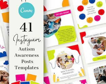 Autism Instagram Posts Templates, Canva Templates | 41 Autism Awareness Posts Templates for Instagram