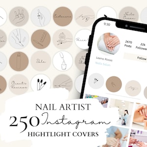 Nail Artist Instagram Highlight Covers , Nail Tech Icons | Nail Artist Illustrations on 5 Neutral Backgrounds for Instagram Stories
