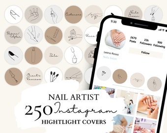 Nail Artist Instagram Highlight Covers , Nail Tech Icons | Nail Artist Illustrations on 5 Neutral Backgrounds for Instagram Stories