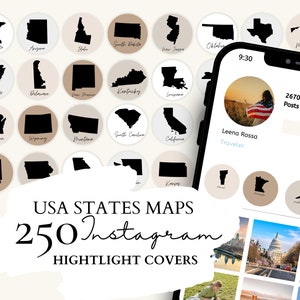 Couverture en vedette Instagram des États-Unis | 50 illustrations de cartes des États-Unis sur 5 arrière-plans neutres pour des histoires Instagram