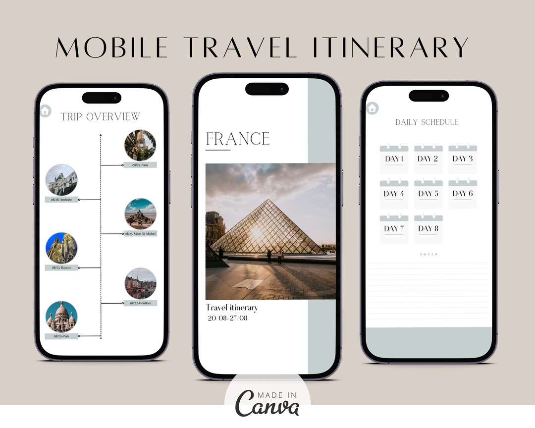 Mobile Travel Itinerary Template | Digital Travel Itinerary Template ...
