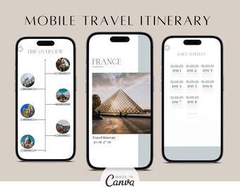 Mobile Travel Itinerary Template | Digital Travel Itinerary Template | Trip Planner, Travel Planner