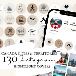 Canada Instagram Highlight Covers I Travel Highlight Icons | 26 Canadian Cities &Territories on 5 Neutral Backgrounds for Instagram Stories