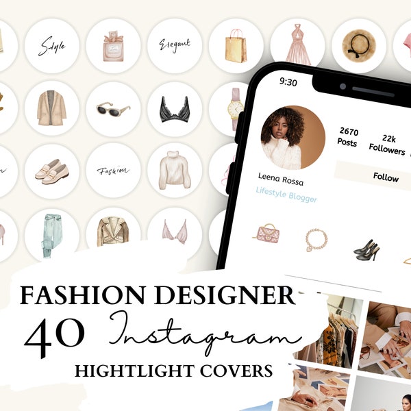 Fashion Designer Instagram Highlight Cover | 40 Fashion, Designer Watercolor Illustrations for Instagram Stories