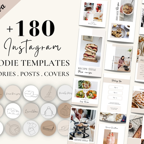 Voedselblogger Instagram-sjablonen, Canva-sjablonen | +180 minimalistische foodblogger-sjablonen voor Instagram-verhalen, berichten en hoogtepunten