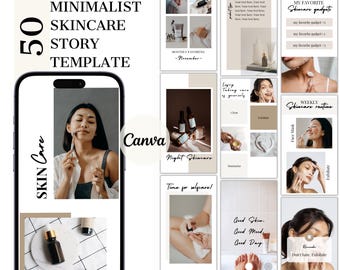Plantillas de historias de Instagram para el cuidado de la piel, plantillas de Canva / 50 plantillas minimalistas de cuidado de la piel para historias de Instagram