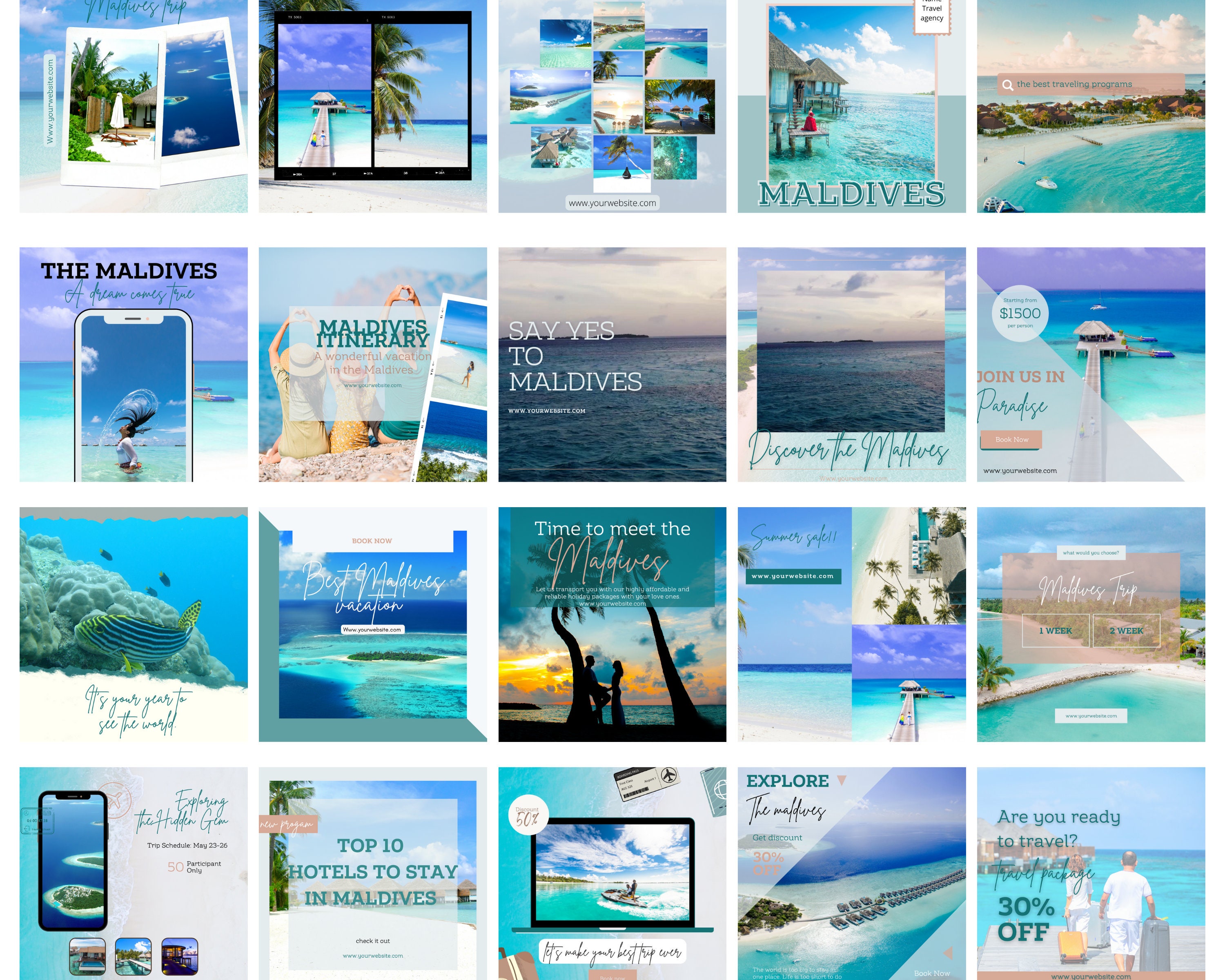 Travel Agent Instagram Posts Templates Canva Templates 80 - Etsy